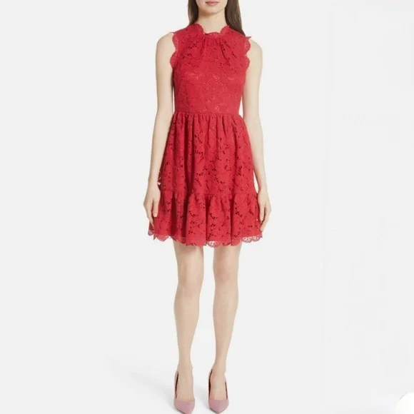 Kate Spade Red Lace Fit & Flare Dress Poppy Field Size 16 EUC - Picture 2 of 10